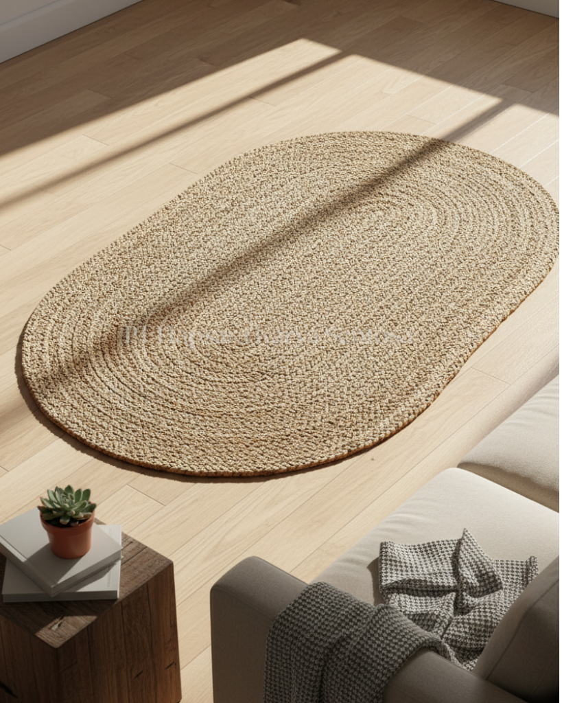 Handwoven Water Hyacinth Rug Natural Oval Woven Area Carpet