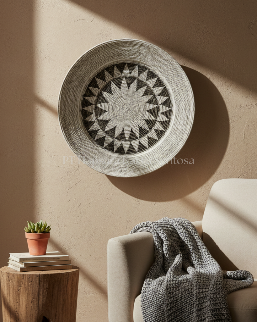 Handwoven Water Hyacinth Wall Plate  Boho Decorative Woven Wall Art