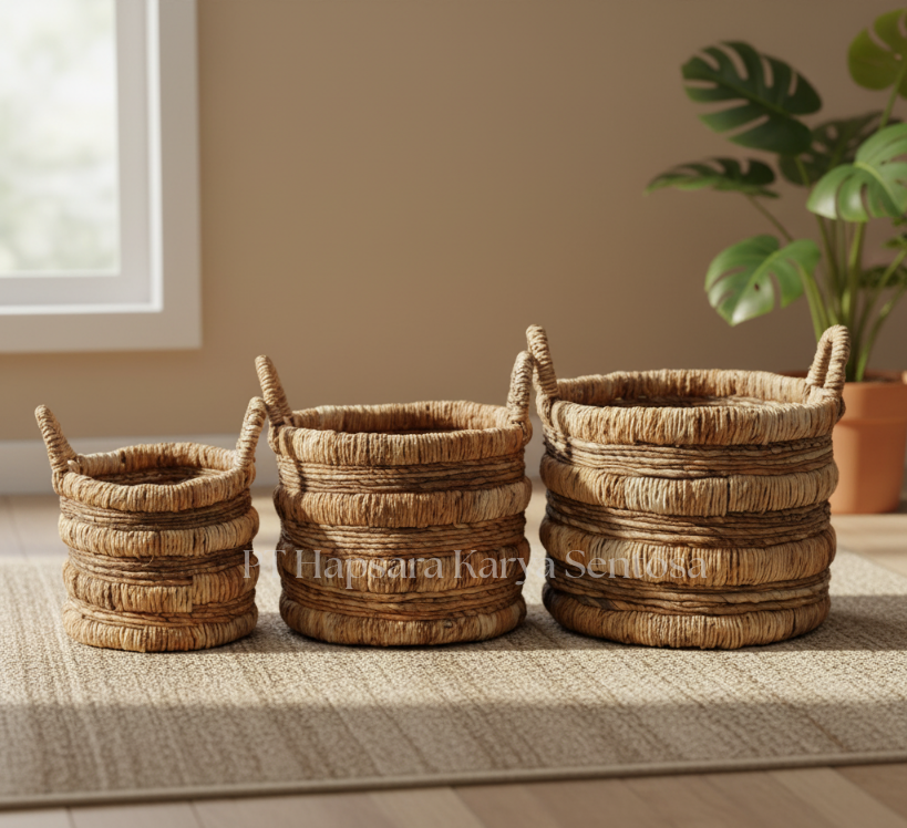 Handmade Banana Stem Basket – Natural Woven Storage with Handles