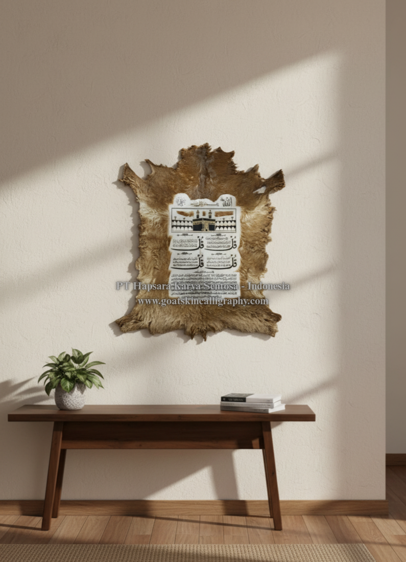 Goat Skin Islamic Calligraphy  Hair on Authentic Goat Hide Calligraphy Wall Art Handmade Islamic Home Decor  Premium Leather Calligraphy