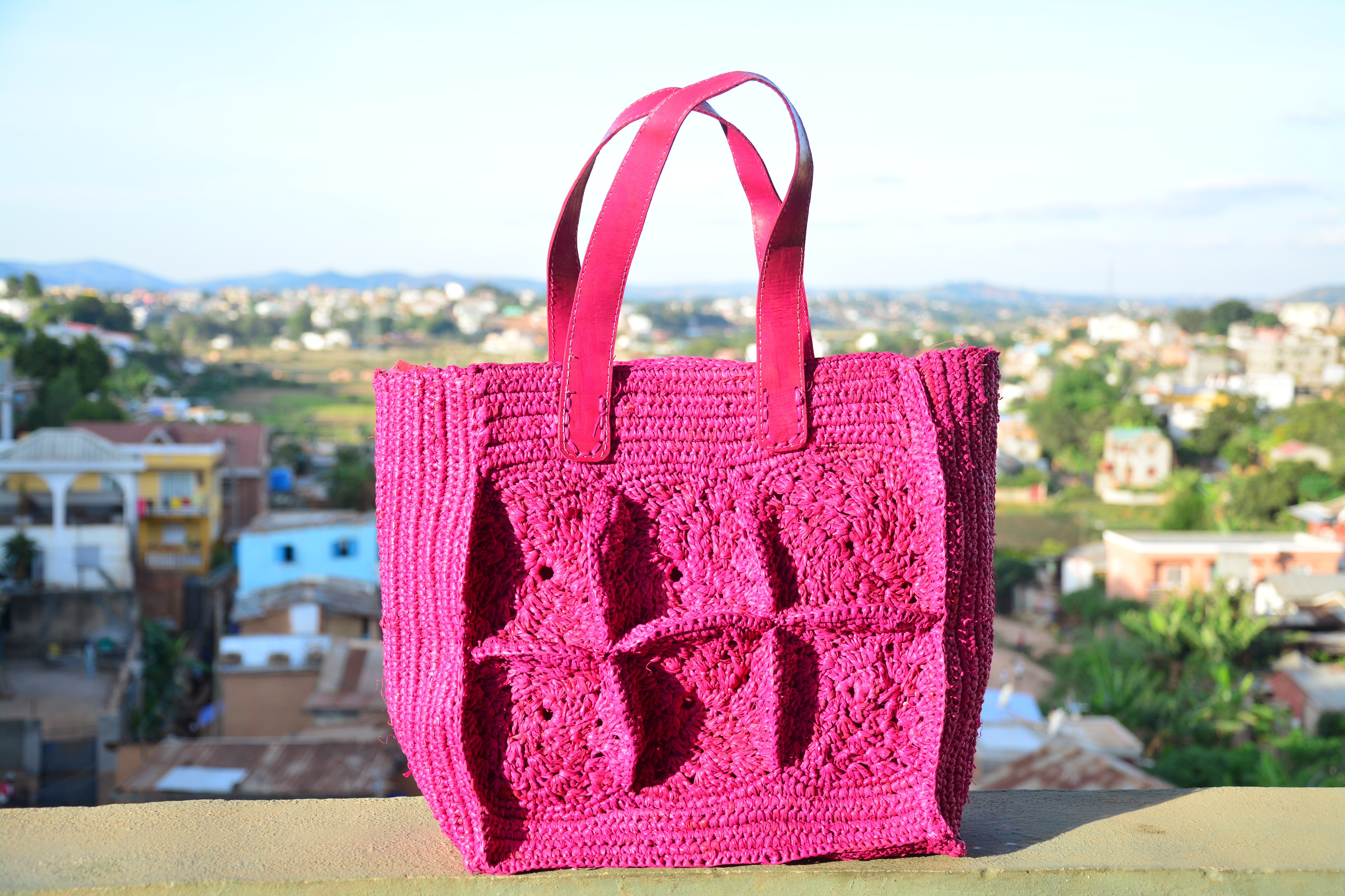 Fushia Raffia bag
