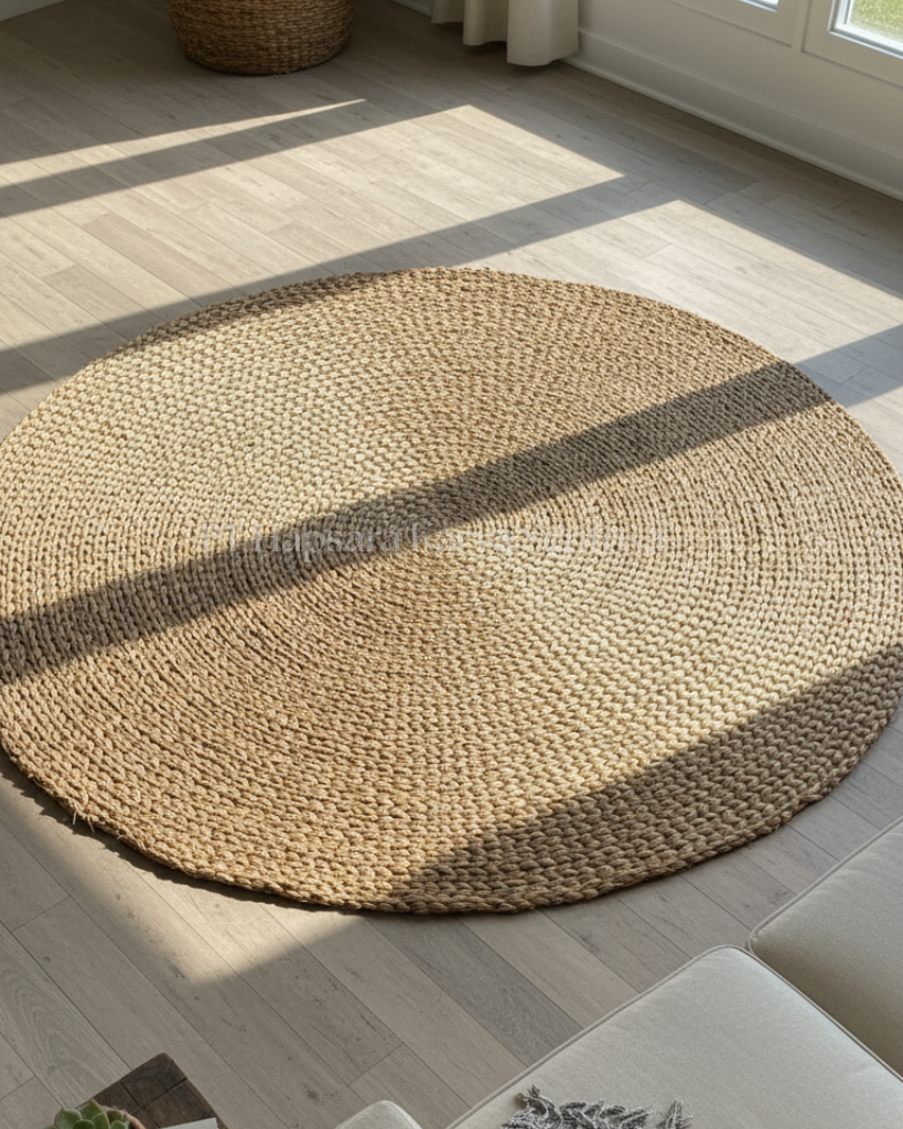 Handwoven Round Water Hyacinth Rug Natural Woven Circular Carpet