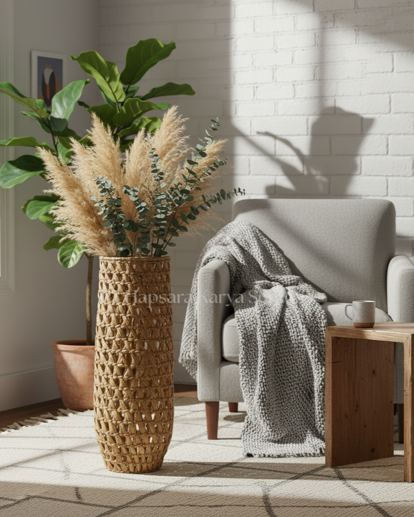 Handwoven Water Hyacinth Vase  Eco-Friendly Natural Decorative Basket Vase