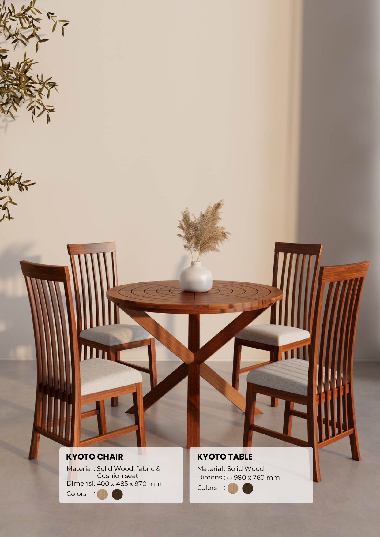 BMN LIVING – Kyoto Collection – Terrace Set 4 Chairs and 1 Table
